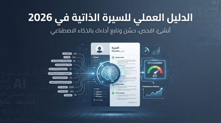 صورة توضيحية لدليل السيرة الذاتية 2026 تظهر فحص التوافق مع أنظمة ATS والذكاء الاصطناعي
