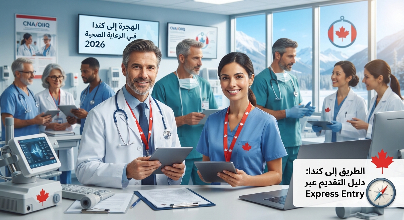 طبيب وممرض يرتدون زي العمل الطبي مع خلفية علم كندا